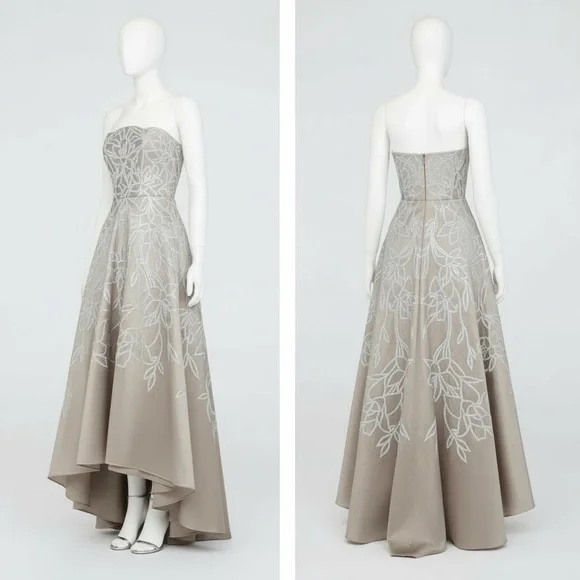 Theia Women's Pamela Embellished Mikado Strapless High Low Evening Gown Size 4 - Picture 11 of 15